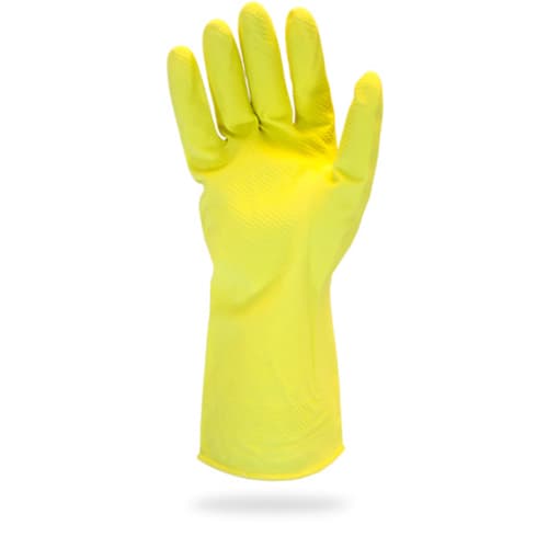 ProWorks® Gloves Medium (MED) Yellow Rubber Latex Reusable Flock Lined Powder-Free 120/Case