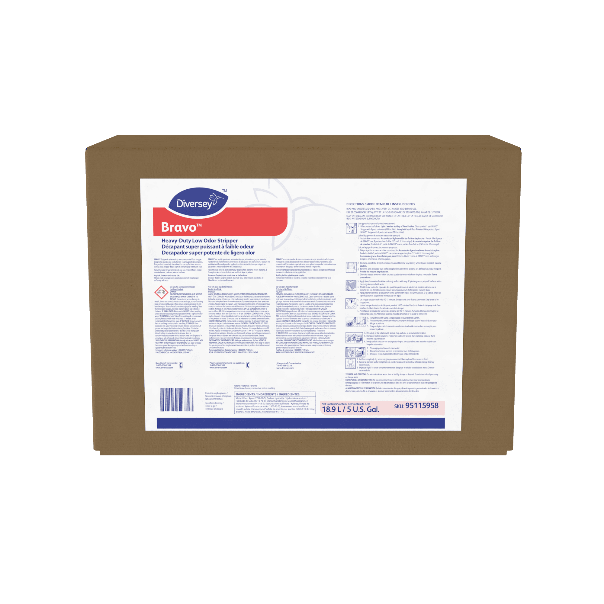 Bravo Low Odor Floor Stripper 5 GAL Heavy Duty Alkaline Liquid Concentrate Bag-in-Box (BIB) 1/Case