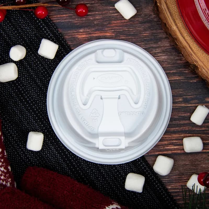 Dart® Optima® Lid Dome 3.78X0.99 IN HIPS White For 12-24 OZ Hot Cup Reclosable Tab 100 Count/Pack 12 Packs/Case