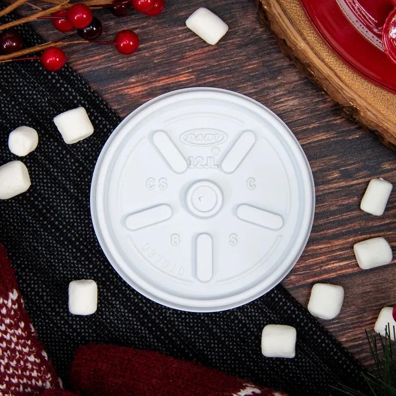 Dart® Lid Flat 3.6X0.3 IN HIPS White For 6-12 OZ Cup Vented 100 Count/Pack 10 Packs/Case 1000 Count/Case