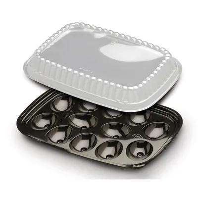 Deviled Egg Serving Tray Base & Lid Combo With Dome Lid PET Black Clear Rectangle 328/Case