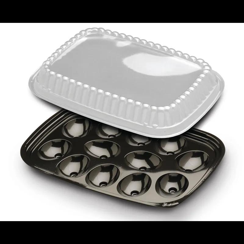 Deviled Egg Serving Tray Base & Lid Combo With Dome Lid PET Black Clear Rectangle 328/Case