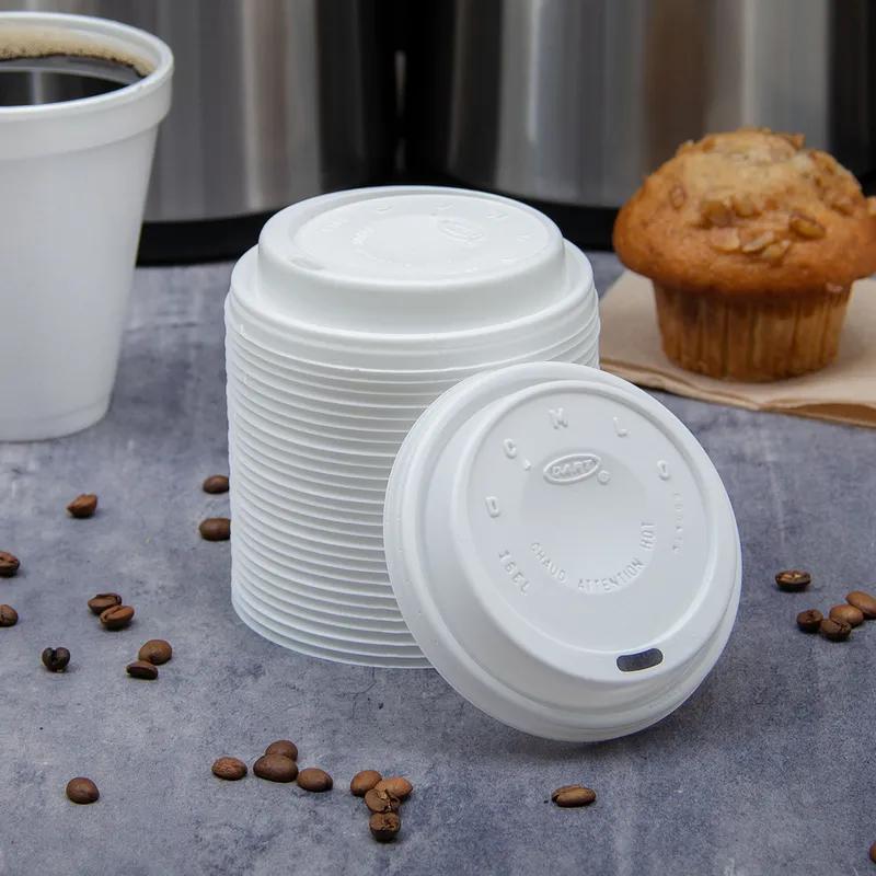 Dart® Lid Dome 3.9X0.9 IN HIPS White For 12-24 OZ Hot Cup Cappuccino Sip Through 100 Count/Pack 10 Packs/Case