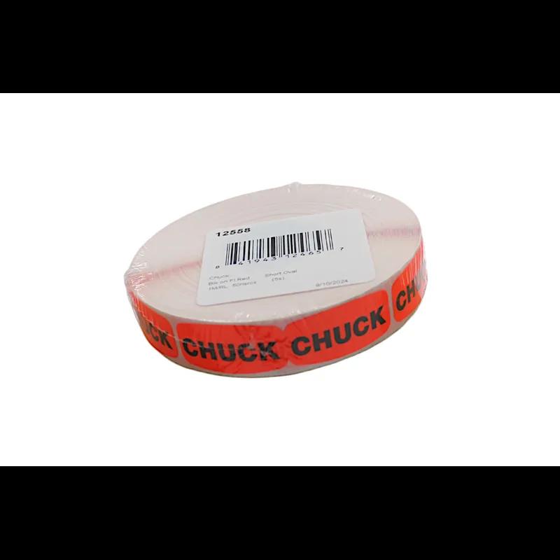 Chuck Label Black Fluorescent Red Short Oval Dayglo 1000 Count/Roll 50 Rolls/Case 50000 Count/Case