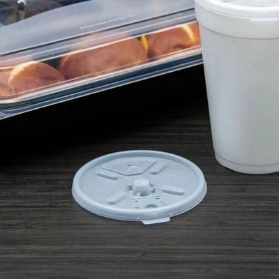 Dart® Lid Flat 3.8X0.4 IN HIPS Translucent For 12-24 OZ Cup With Hole Lock Tab Lift Back 100 Count/Pack 10 Packs/Case