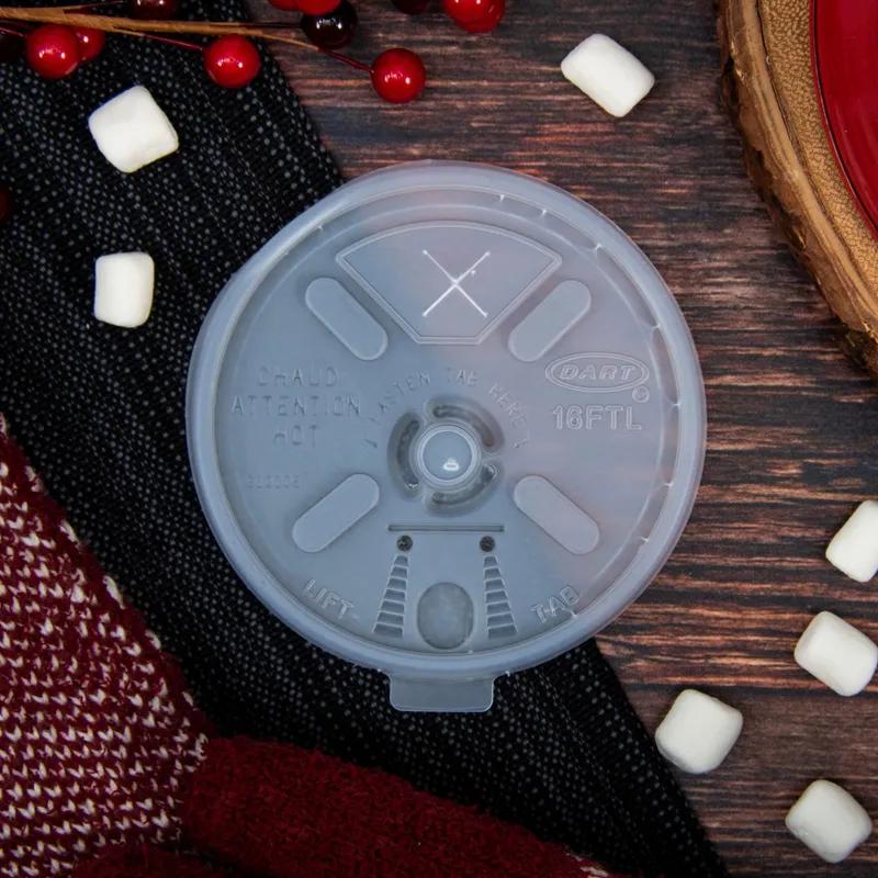 Dart® Lid Flat 3.8X0.4 IN HIPS Translucent For 12-24 OZ Cup With Hole Lock Tab Lift Back 100 Count/Pack 10 Packs/Case