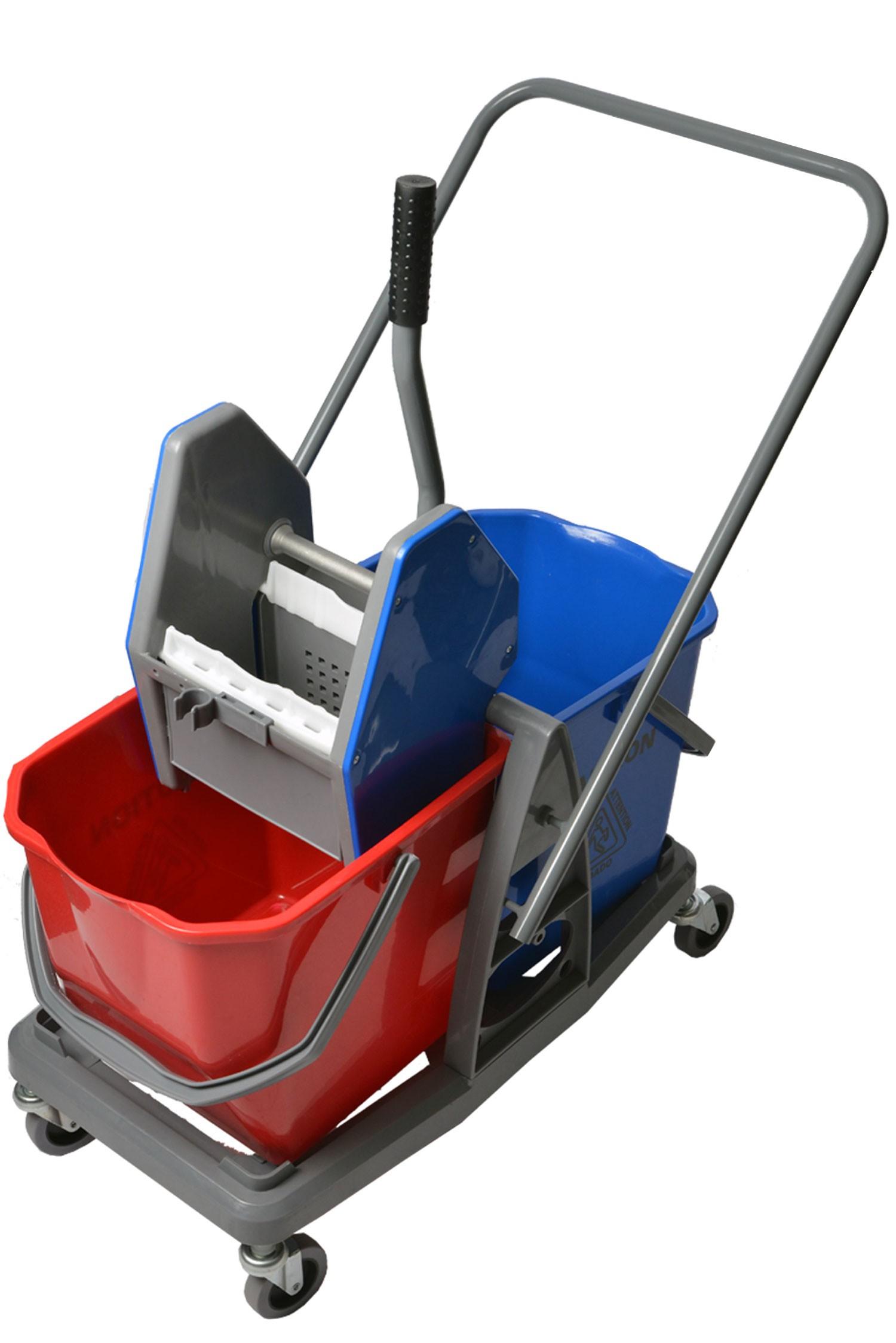 Mop Bucket & Wringer 26.5X15.5X39.75 IN Plastic Red Blue Down Press Double Combo 2/Case