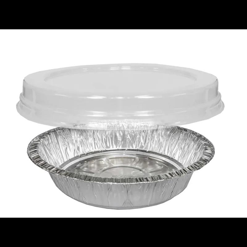 Take-Out Container Base & Lid Combo With Dome Lid 24 OZ Aluminum Plastic Silver Clear Round 150/Case