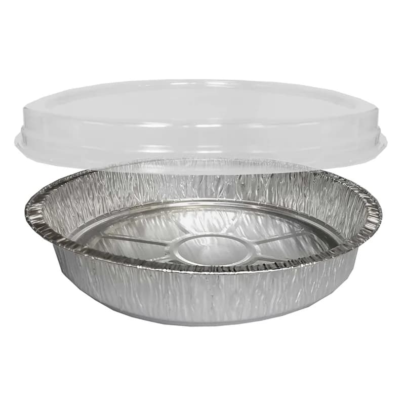 JCO Take-Out Container Base & Lid Combo With Dome Lid 48 OZ Aluminum Plastic Silver Clear Round 150/Case