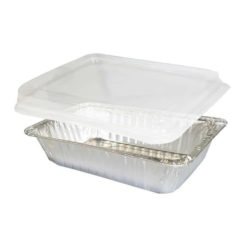JCO Take-Out Container Base & Lid Combo With Dome Lid 36 OZ Aluminum Plastic Silver Clear Oblong 150/Case
