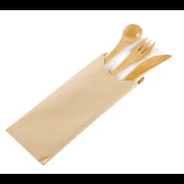 4PC Cutlery Kit 6.3 IN Bamboo Natural With Napkin,Knife,Fork,Spoon 50 Count/Pack 5 Packs/Case 250 Count/Case