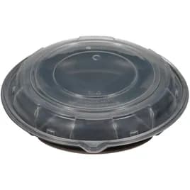 Take-Out Container Base & Lid Combo With Dome Lid 10 IN 4 Compartment PP Black Clear Round 25/Case