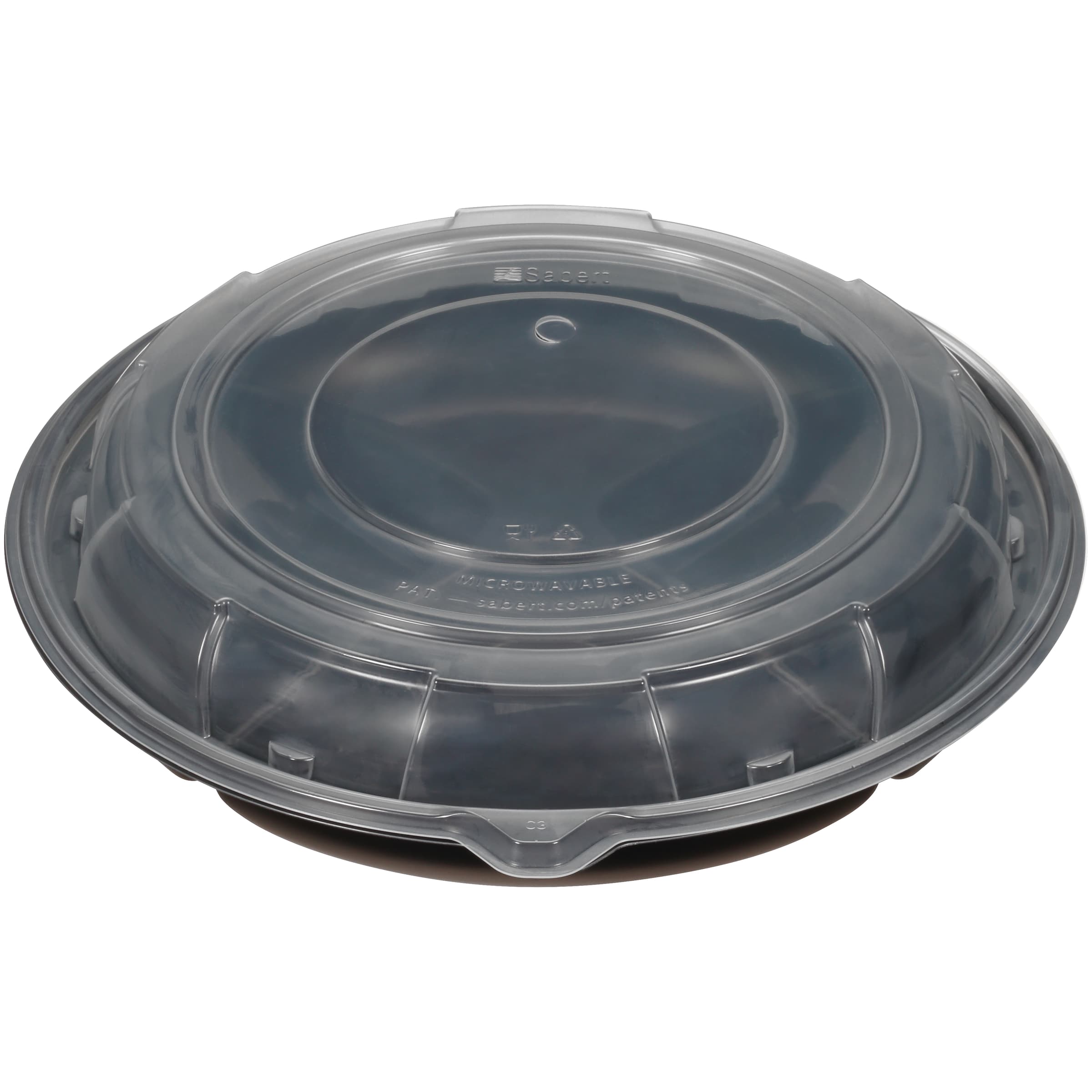 Take-Out Container Base & Lid Combo With Dome Lid 10 IN 4 Compartment PP Black Clear Round 25/Case