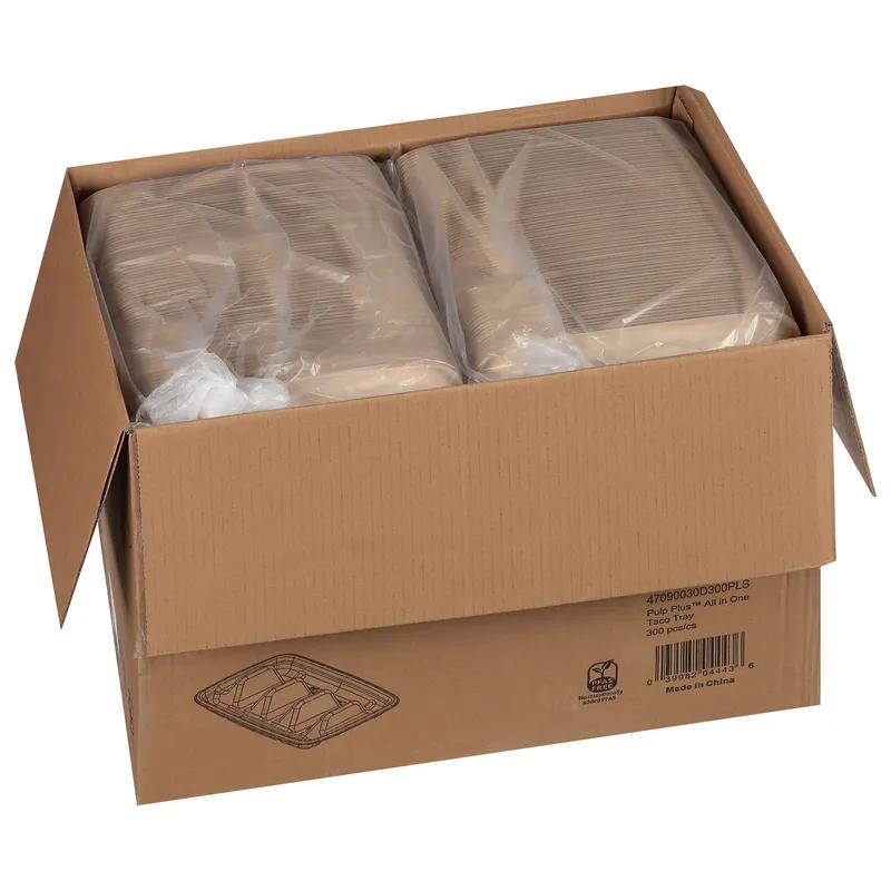 Taco Take-Out Tray 6.5X9X1.67 IN 3 Compartment Pulp Fiber Kraft Rectangle 300/Case
