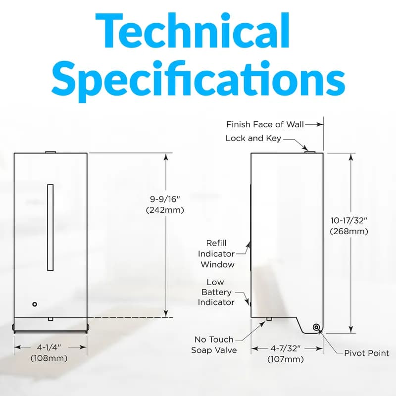 Soap Dispenser Foam 800 mL Silver Stainless Steel Automatic Surface Mount 1/Each
