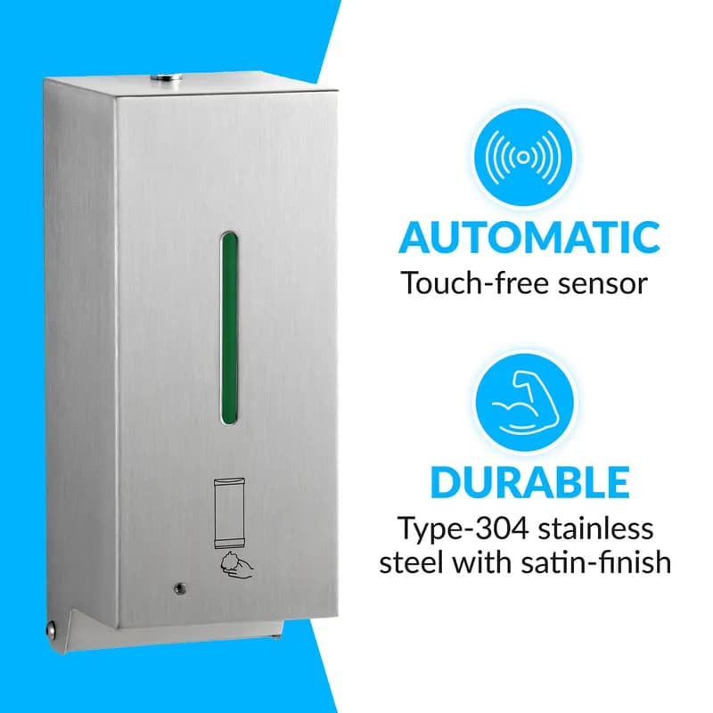 Soap Dispenser Foam 800 mL Silver Stainless Steel Automatic Surface Mount 1/Each