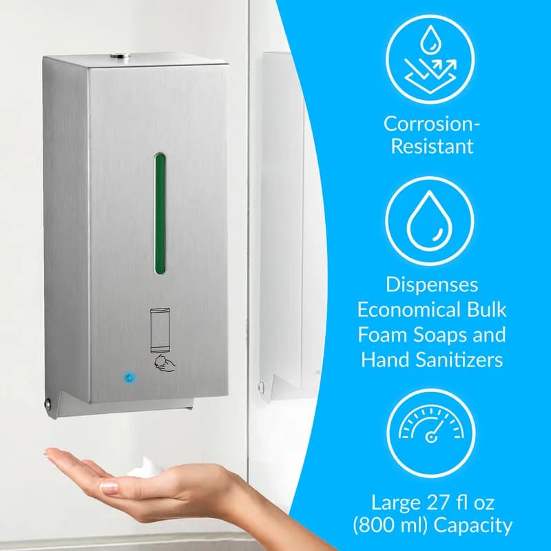 Soap Dispenser Foam 800 mL Silver Stainless Steel Automatic Surface Mount 1/Each