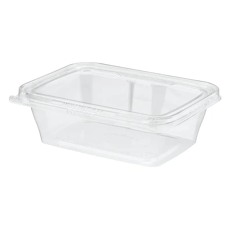 Safe-T-Fresh® Deli Container Hinged With Flat Lid 24 OZ RPET Clear Rectangle 200/Case