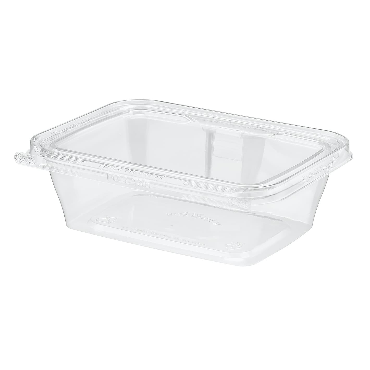 Safe-T-Fresh® Deli Container Hinged With Flat Lid 24 OZ RPET Clear Rectangle 200/Case
