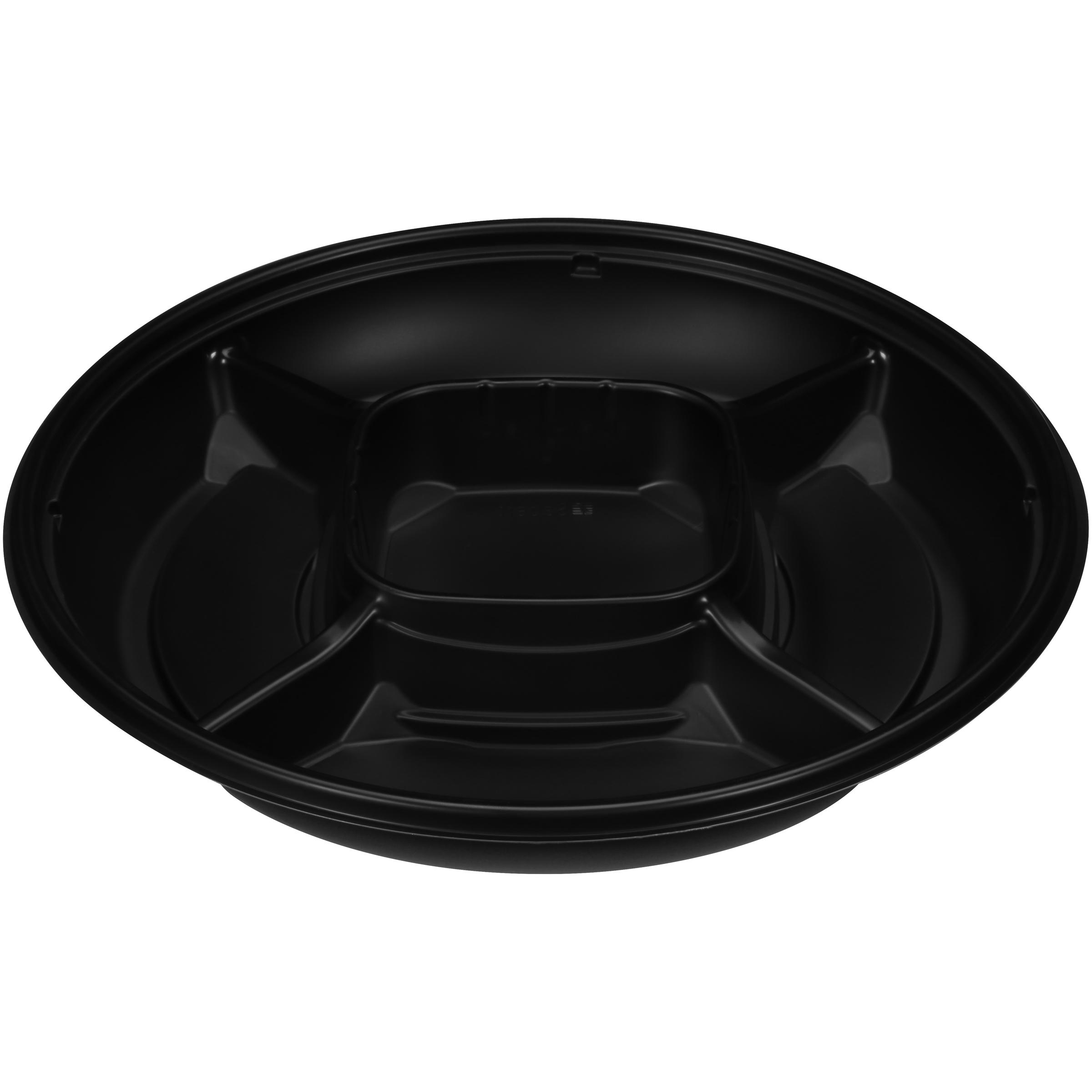 Serving Tray Base 12X1.76 IN 4 Compartment PP Black Round 36/Case