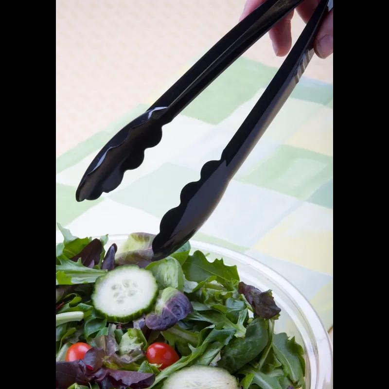 Platter Pleasers Serving Tongs 9 IN PP Black Extra Heavy Duty Scalloped 24/Case