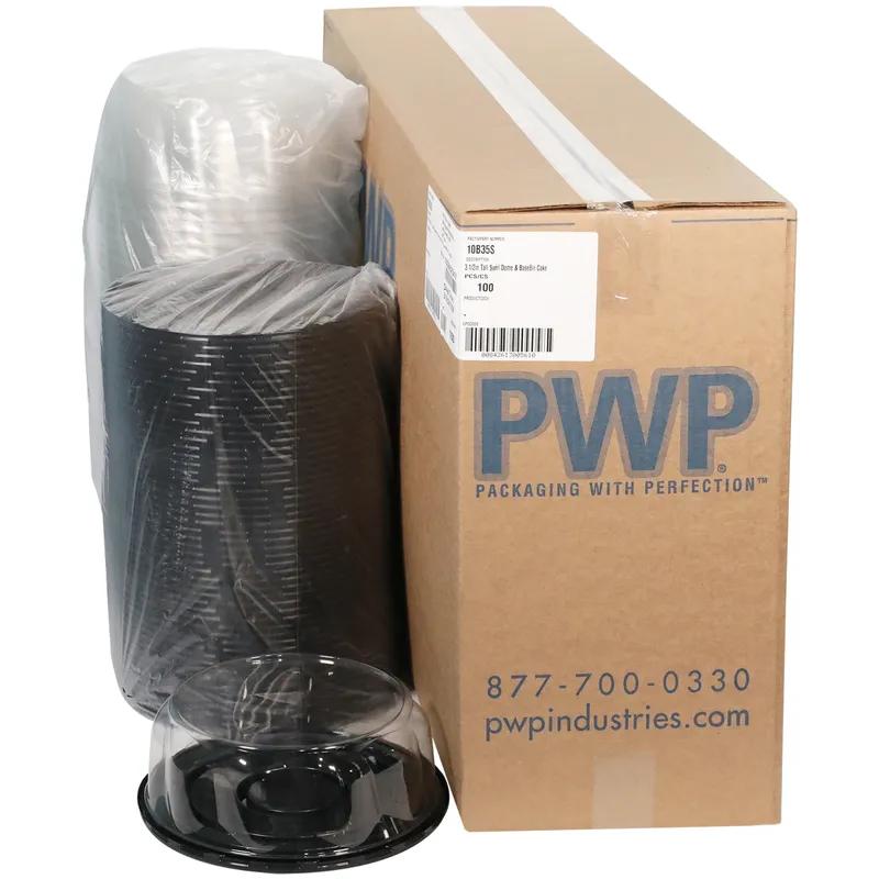 Cake Container & Lid Combo 8IN Cake With Dome Lid 9.75X3.5 IN PET Clear Black Round Swirl 100/Case