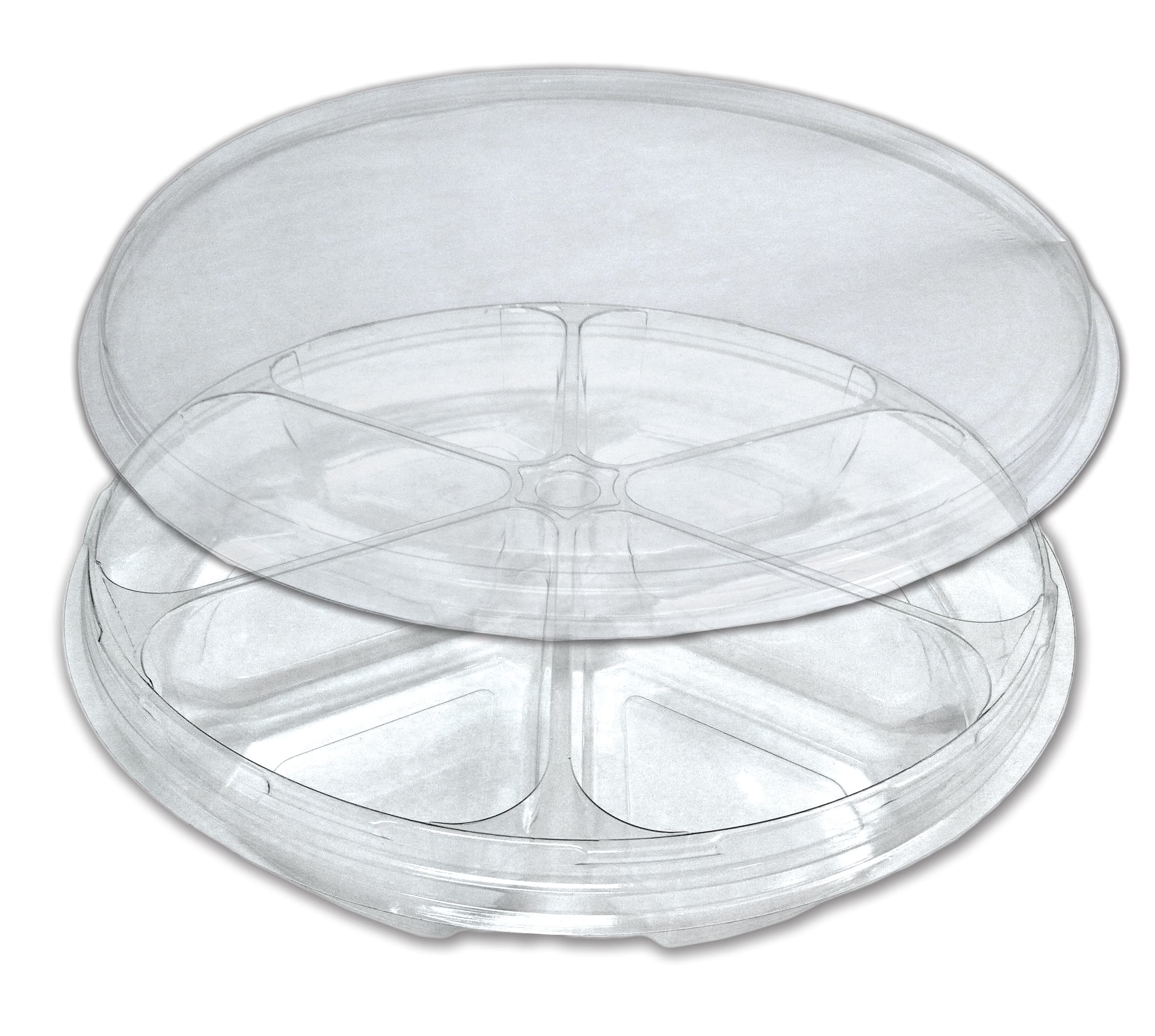 Serving Tray Base & Lid Combo 10 IN 6 Compartment Plastic Clear Round 100/Case