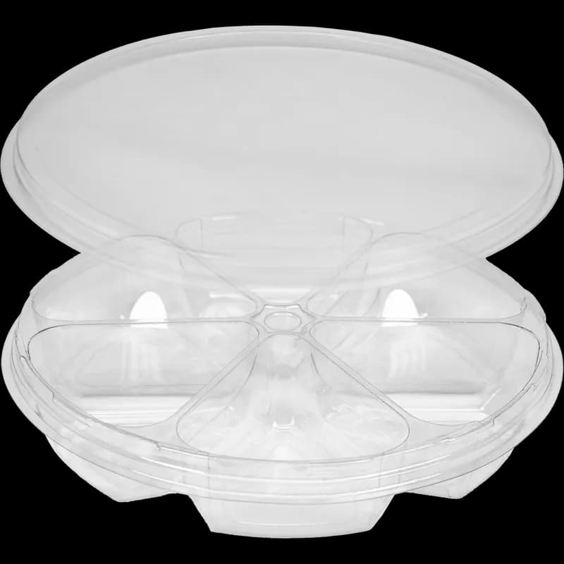 Serving Tray Base & Lid Combo 10 IN 6 Compartment Plastic Clear Round 100/Case