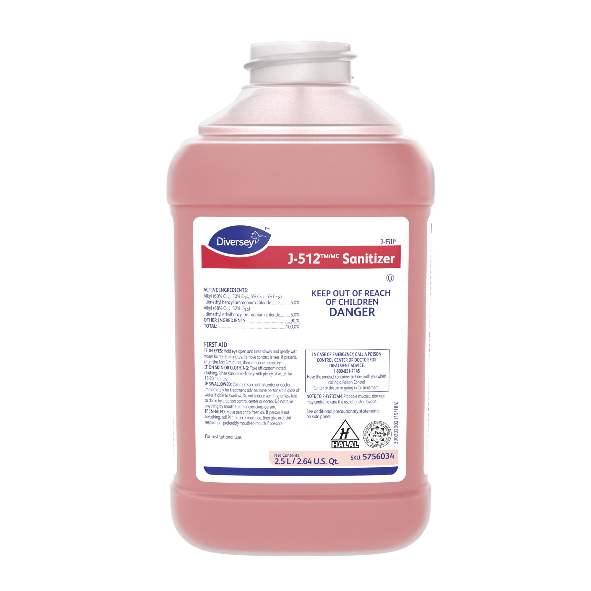 J-512 Sanitizer 2.5 L Multi Surface Liquid Concentrate Quat Kosher For J-Fill® 2/Case