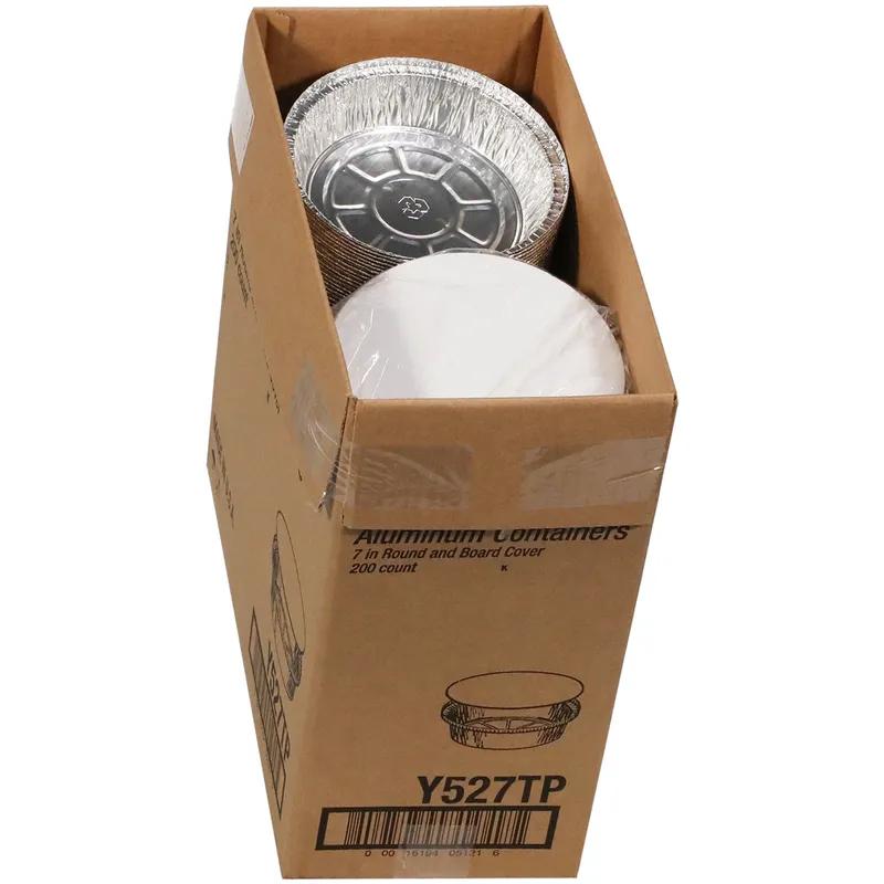 Take-Out Container Base & Lid Combo With Flat Lid 24 OZ Aluminum Foil-Lined Paper White Silver Round 200/Case