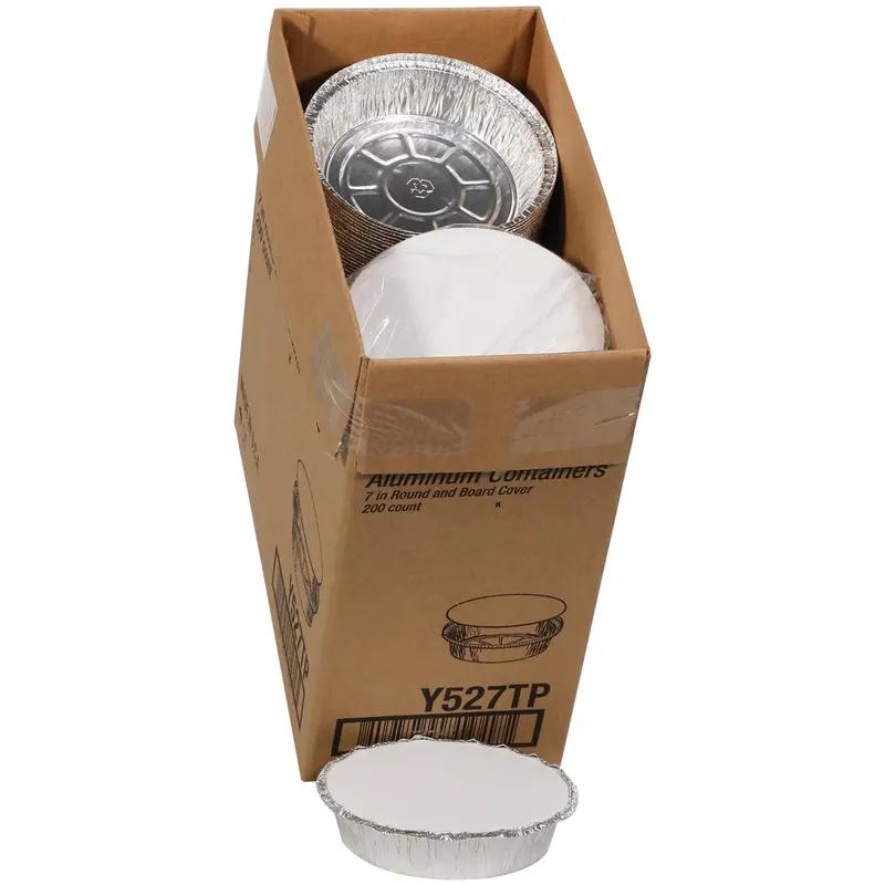 Take-Out Container Base & Lid Combo With Flat Lid 24 OZ Aluminum Foil-Lined Paper White Silver Round 200/Case