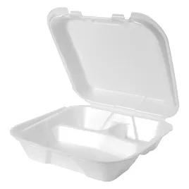 Snap-it Take-Out Container Hinged Large (LG) 9.25X9.25X3 IN 3 Compartment Polystyrene Foam White 200/Case