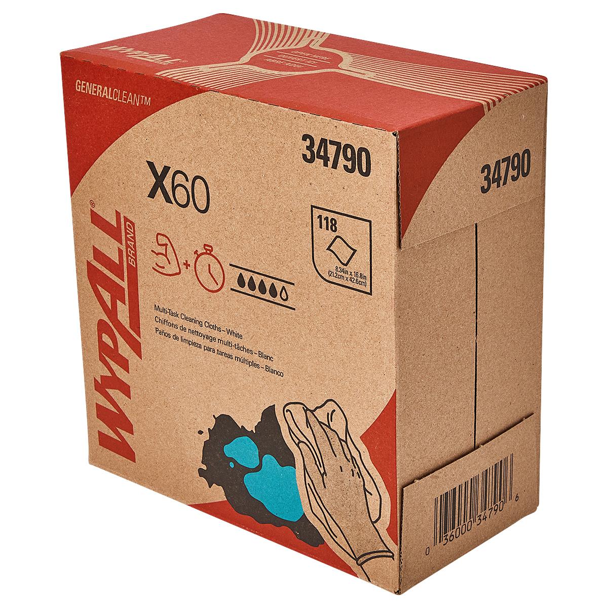 WypAll® X60 Cleaning Wipe 8.34X16.8 IN HydroKnit White Pop-Up Box 118 Count/Pack 10 Packs/Case 1180 Count/Case