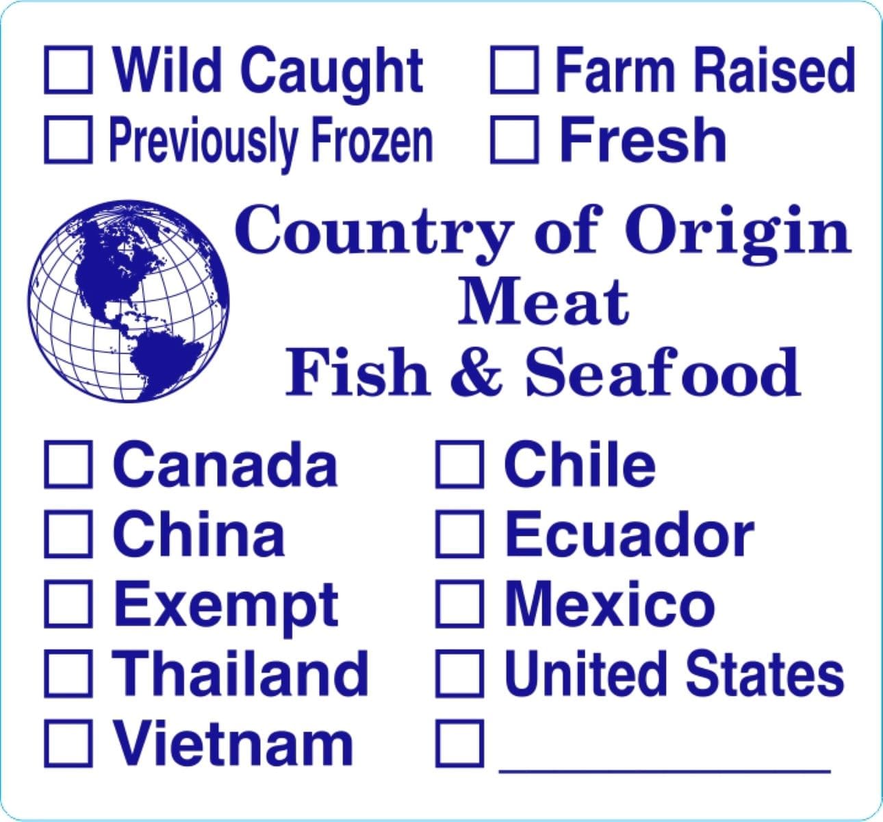 Country Of Origin Meat Fish & Seafood Meat Origin Label 2.22X2.39 IN Blue 1000 Count/Roll 20 Rolls/Case 20000 Count/Case