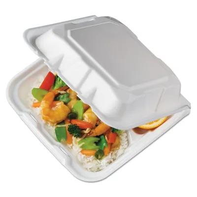 Take-Out Container Hinged Large (LG) 9X9X3 IN 3 Compartment Polystyrene Foam Square 200/Case