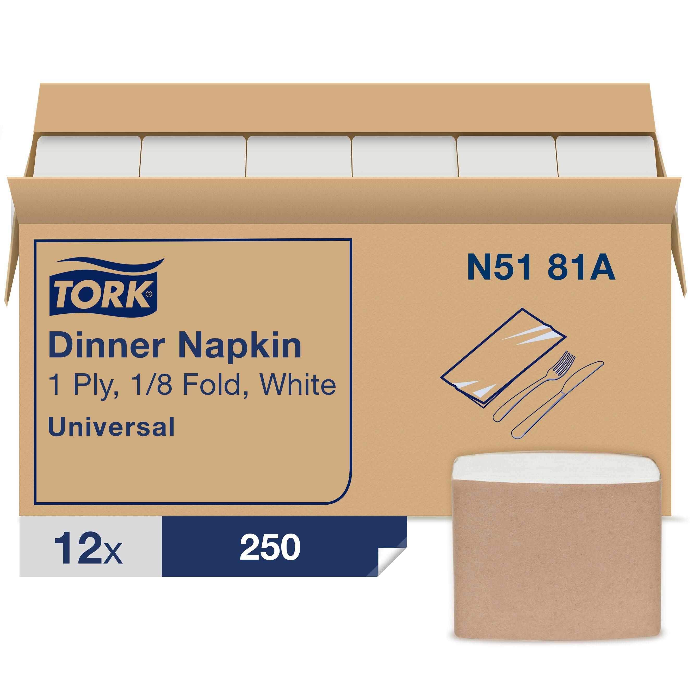 Dinner Napkins 17X14.875 IN 8.5X3.75 IN White Paper 1PLY Long Fold 1/8 Fold Refill Embossed 250 Count/Pack 12 Packs/Case