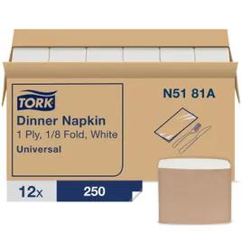 Dinner Napkins 17X14.875 IN White Paper 1PLY Long Fold 1/8 Fold Refill 250 Count/Pack 12 Packs/Case 3000 Count/Case