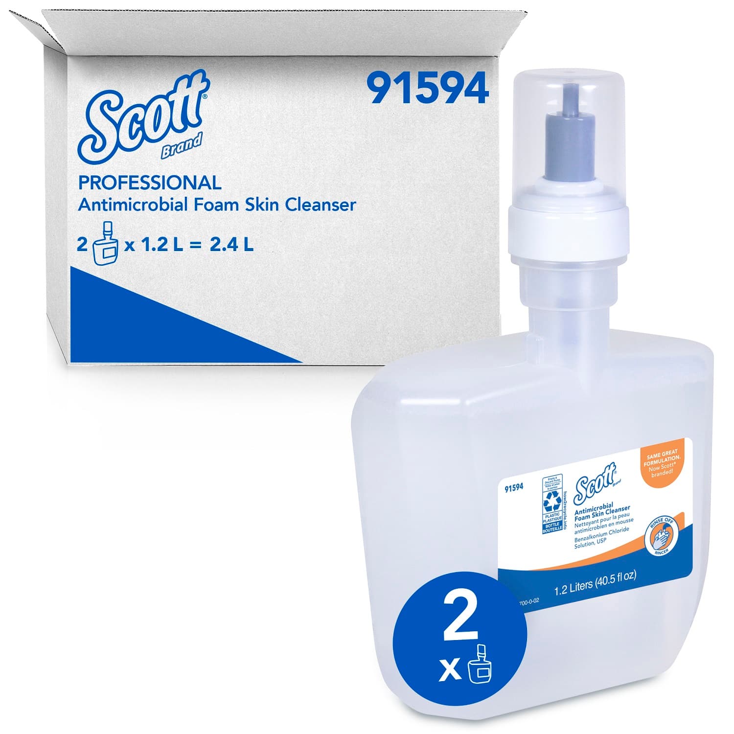 Scott® Control Hand Cleaner Foam 1.2 L Unscented Fragrance Free Clear Antimicrobial 2/Case