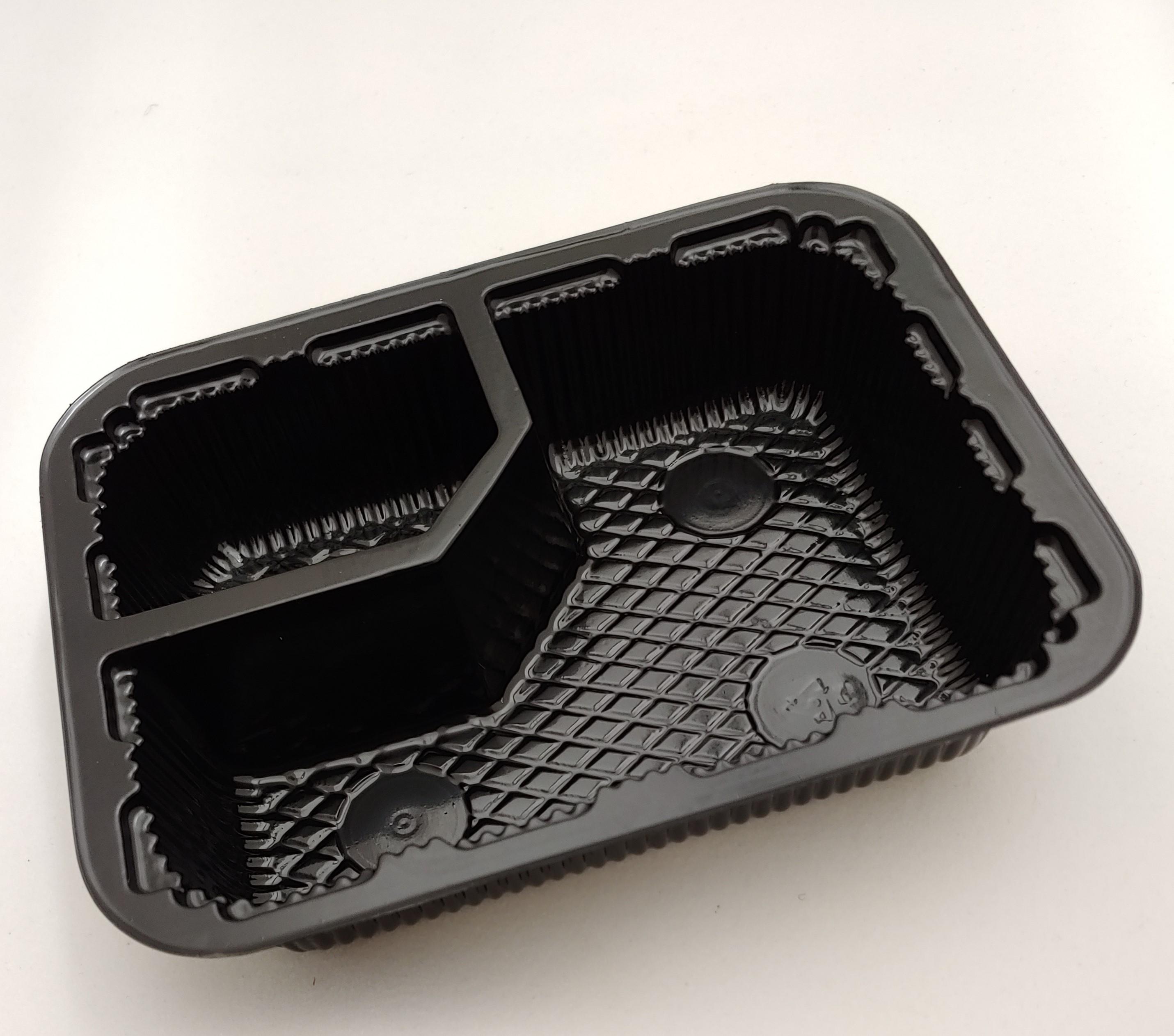 WNA Atrium Take-Out Container Base 6.59X4.97 IN 2 Compartment OPS Black Rectangle 1000/Case