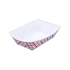 Food Tray 0.5 LB SBS Paperboard White Red Rectangle 1000/Case