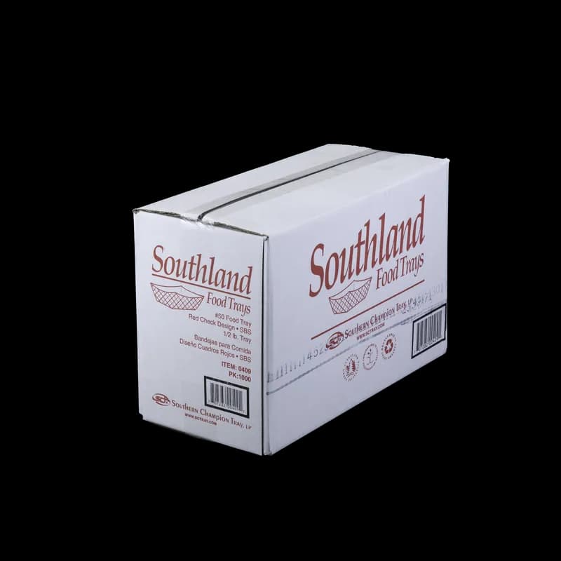 Food Tray 0.5 LB SBS Paperboard White Red Rectangle 1000/Case