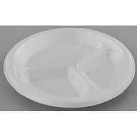 Plate 10.25 IN 3 Compartment Polystyrene Foam White Round Laminated 500/Case