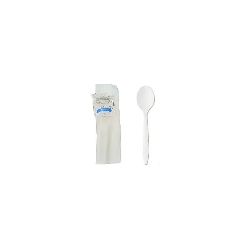 Victoria Bay 4PC Cutlery Kit PP White Medium Weight With 1PLY Napkin, Salt & Pepper,Soup Spoon 500/Case