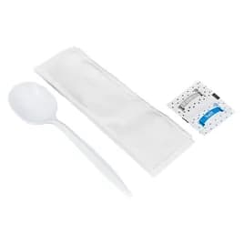 Victoria Bay 4PC Cutlery Kit PP White Medium Weight With 1PLY Napkin, Salt & Pepper,Soup Spoon 500/Case