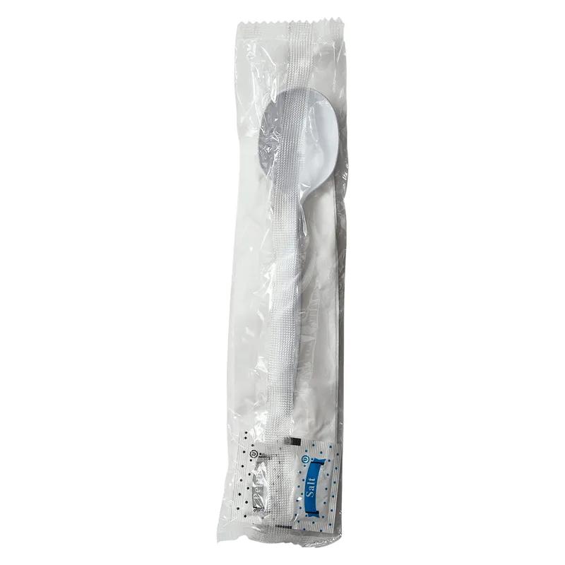 Victoria Bay 4PC Cutlery Kit PP White Medium Weight With 1PLY Napkin, Salt & Pepper,Soup Spoon 500/Case