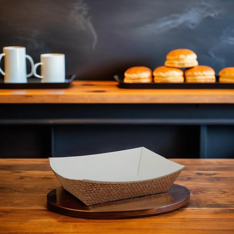 Food Tray 1 LB Clay-Coated Paperboard White Red Hearthstone Rectangle 1000/Case