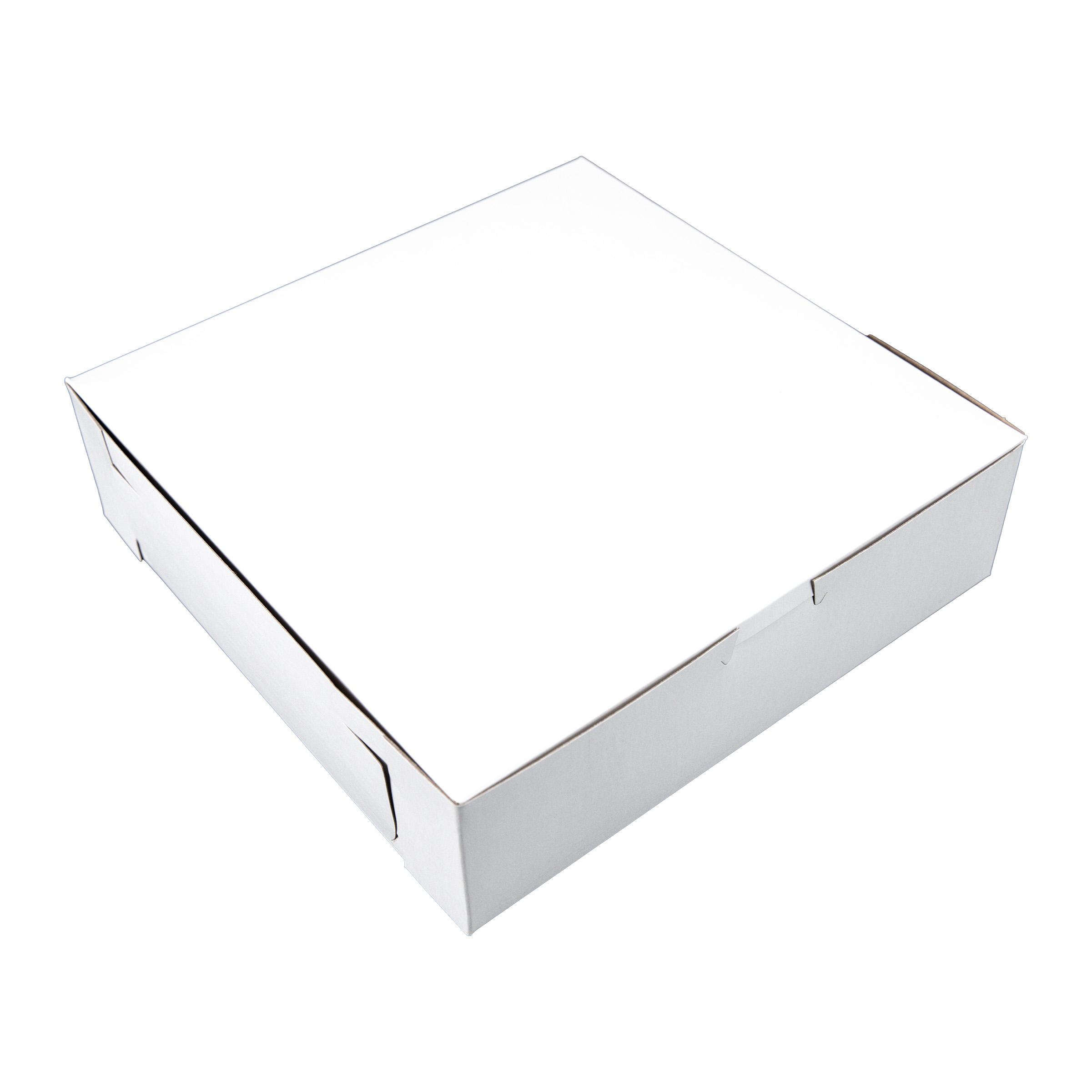 Bakery Box 9X9X2.5 IN Clay-Coated Kraft Board White Kraft Square Lock Corner Tuck Top 250/Bundle