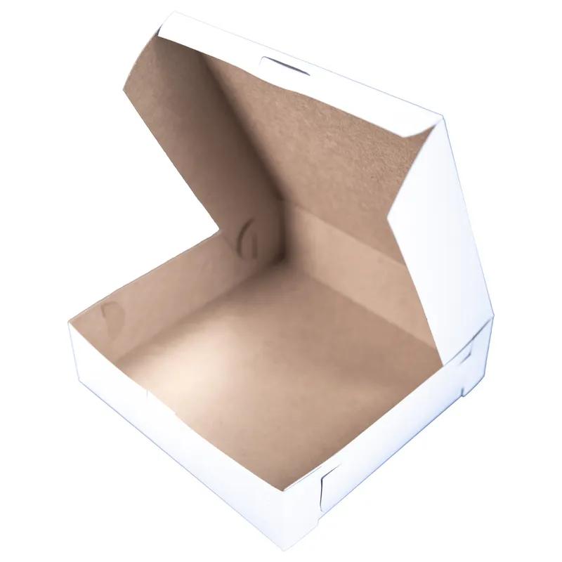Bakery Box 9X9X2.5 IN Clay-Coated Kraft Board White Kraft Square Lock Corner Tuck Top 250/Bundle