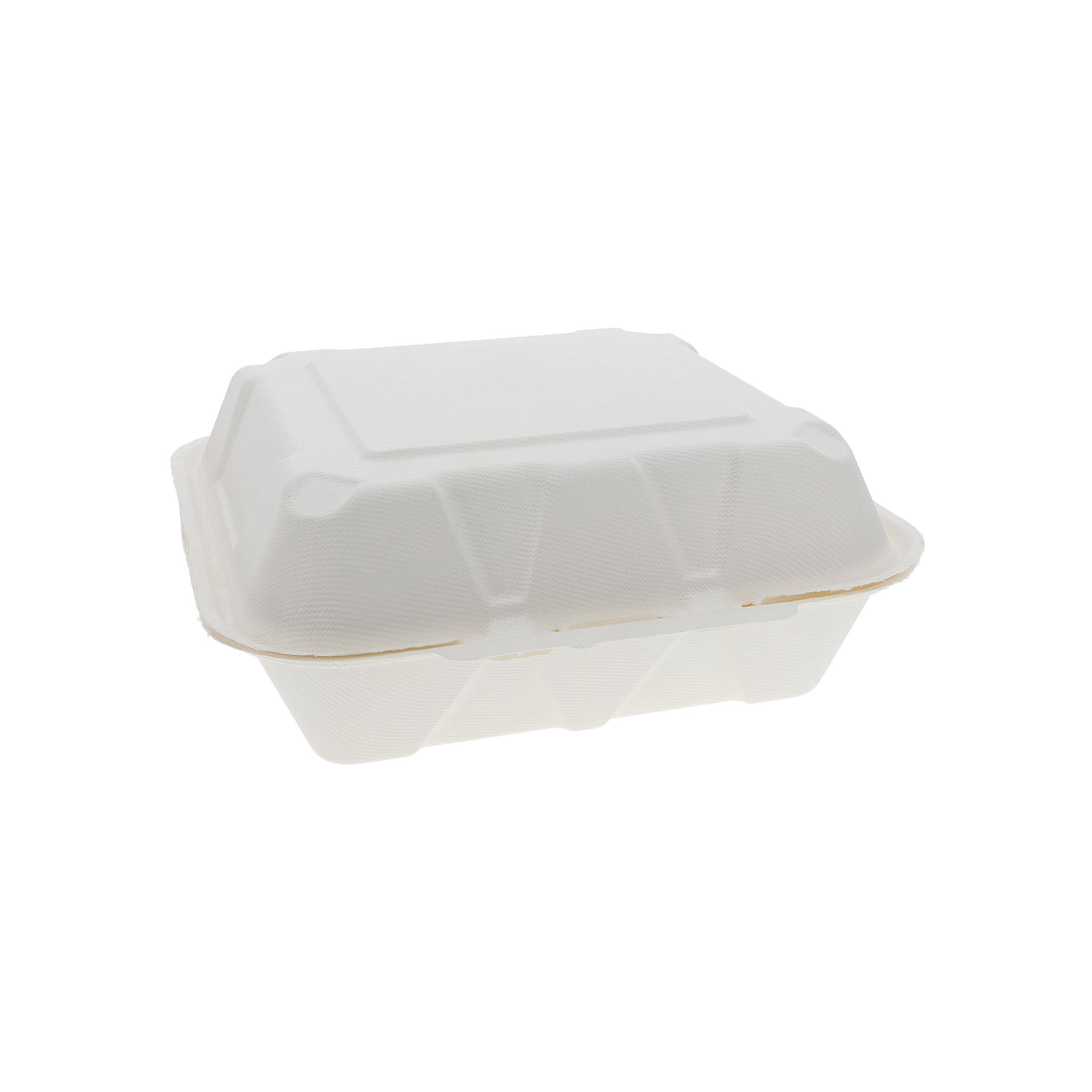Take-Out Container Hinged With Dome Lid 9X9X3.5 IN Molded Fiber White Square 150/Case