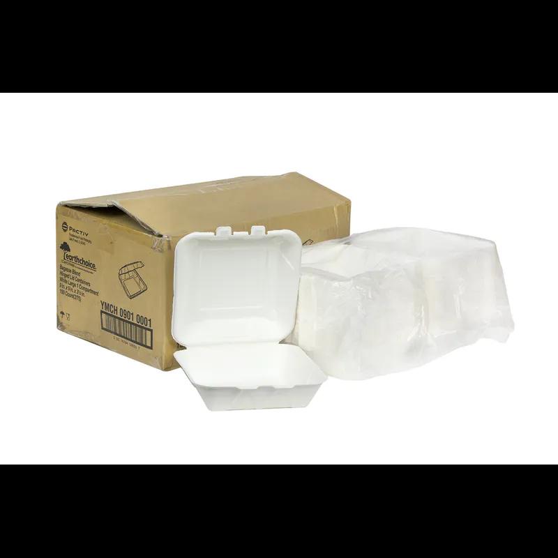 Take-Out Container Hinged With Dome Lid 9X9X3.5 IN Molded Fiber White Square 150/Case